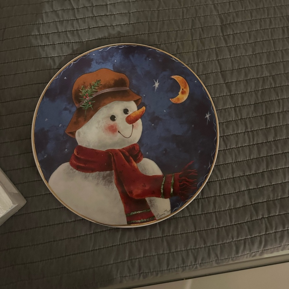 Festive Snowman Plate with Red Scarf